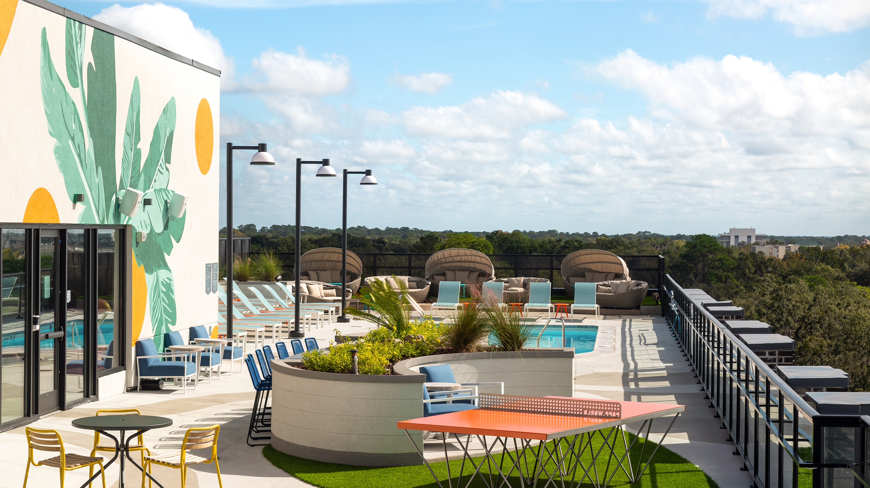 A rooftop swimming pool