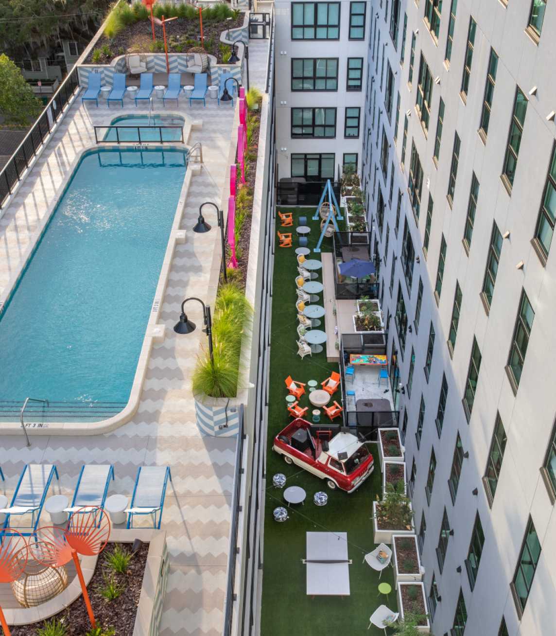 rooftop pool and outdoor gathering area