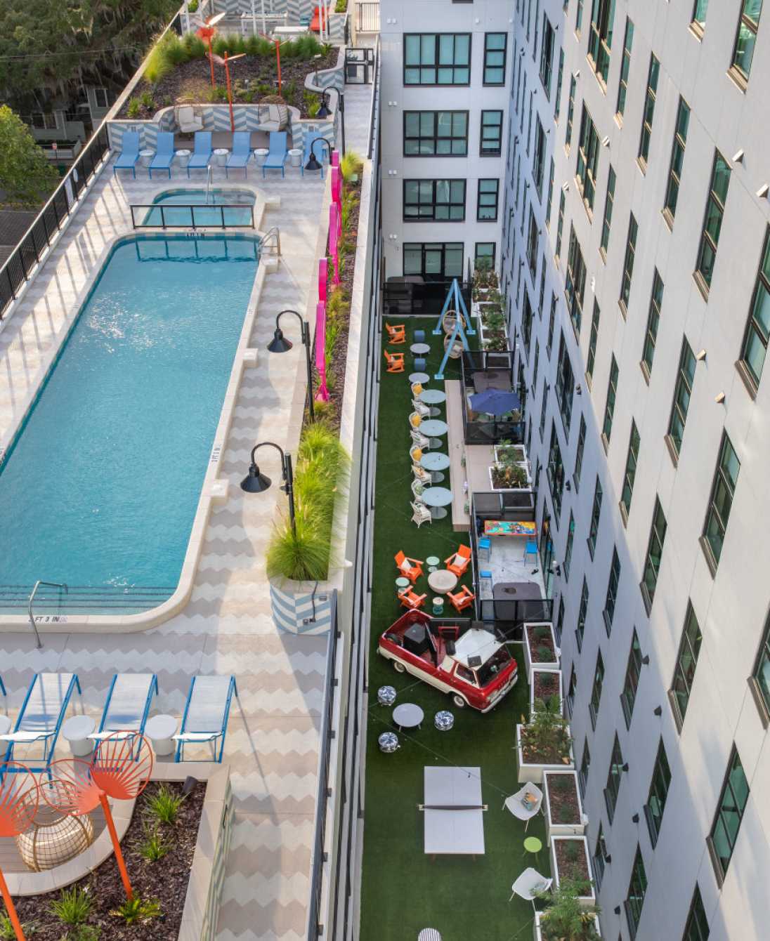 rooftop pool and outdoor gathering area