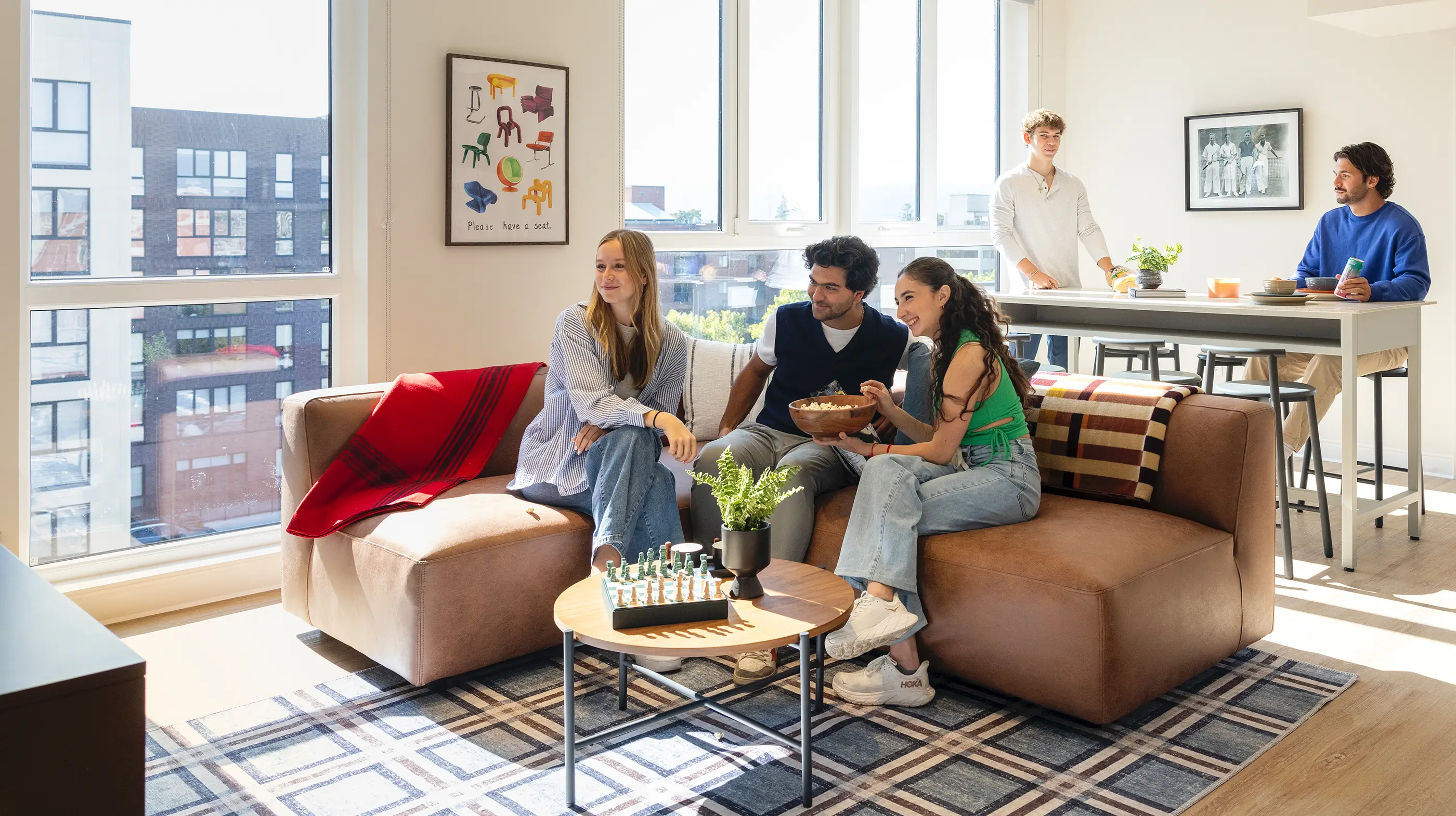 group of friends in the living room