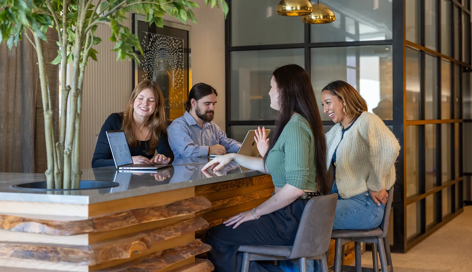 Students sittings in lobby