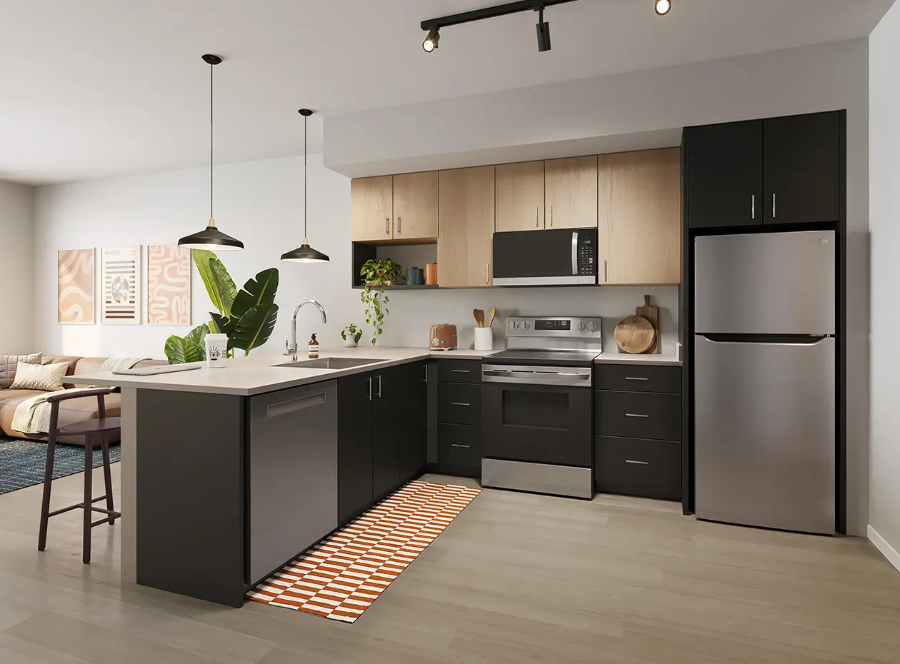 Fully equipped kitchen integrated with the living room