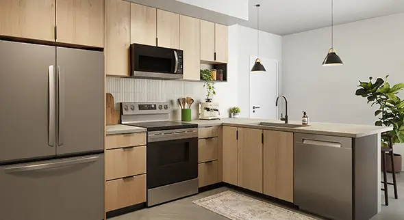 A furnished apartment kitchen