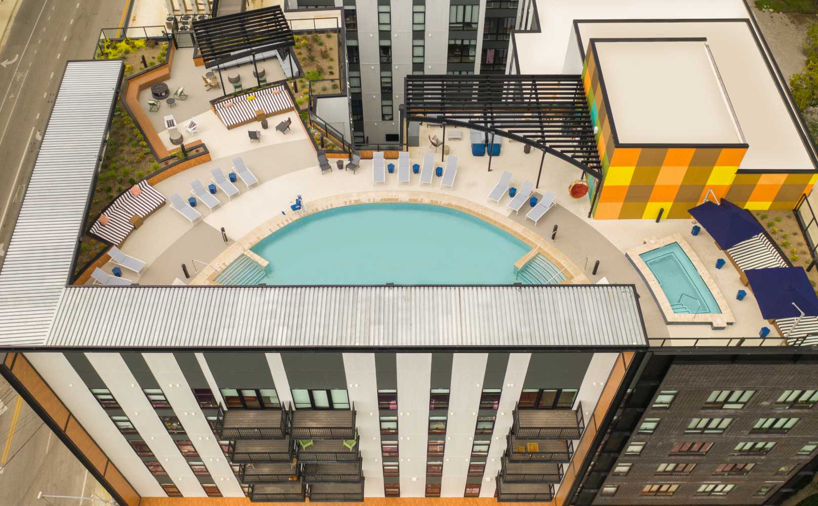 Aerial view of a swimming pool