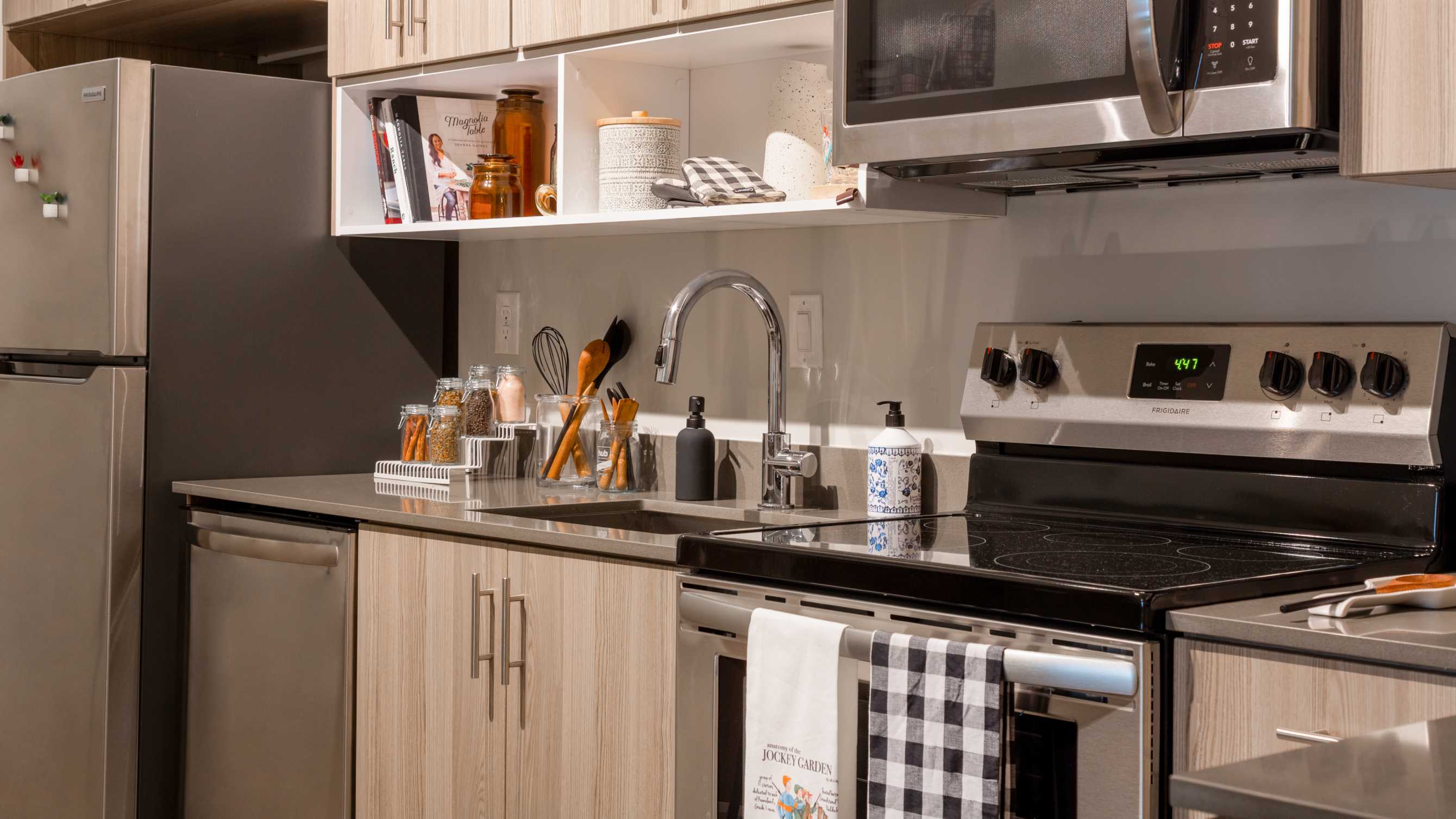 A kitchen with stainless steel appliances