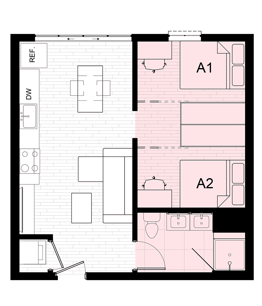 Rendering for 1X1 DO floor plan