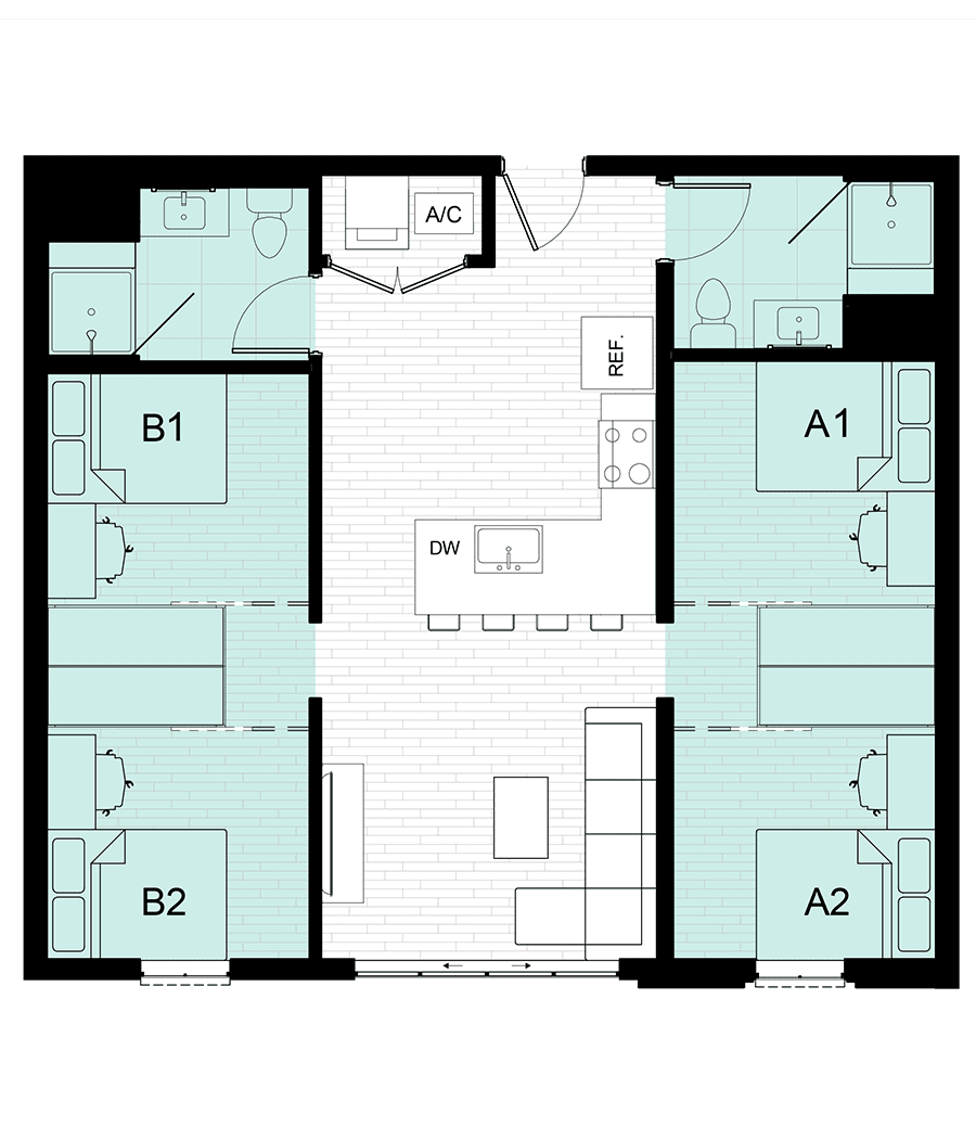 Rendering for 2X2 C DO floor plan