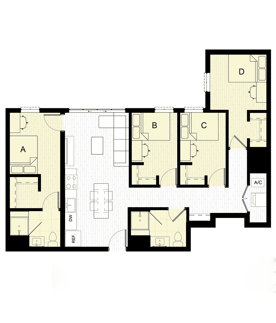 Rendering for 4x2 B floor plan