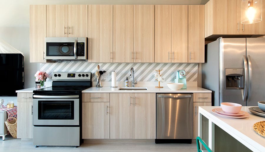 Upscale Stainless Steel Appliances Including Stove, Oven, Microwave, Dishwasher and Refrigerator