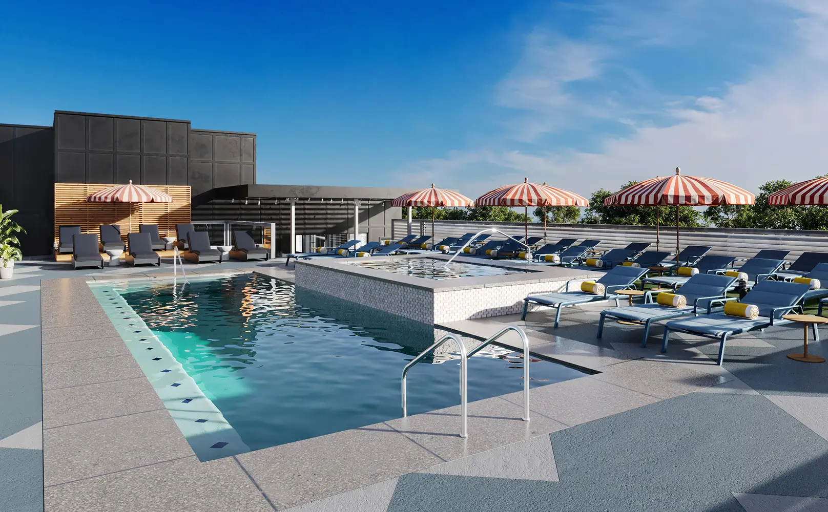 Rooftop pool with lounge seating