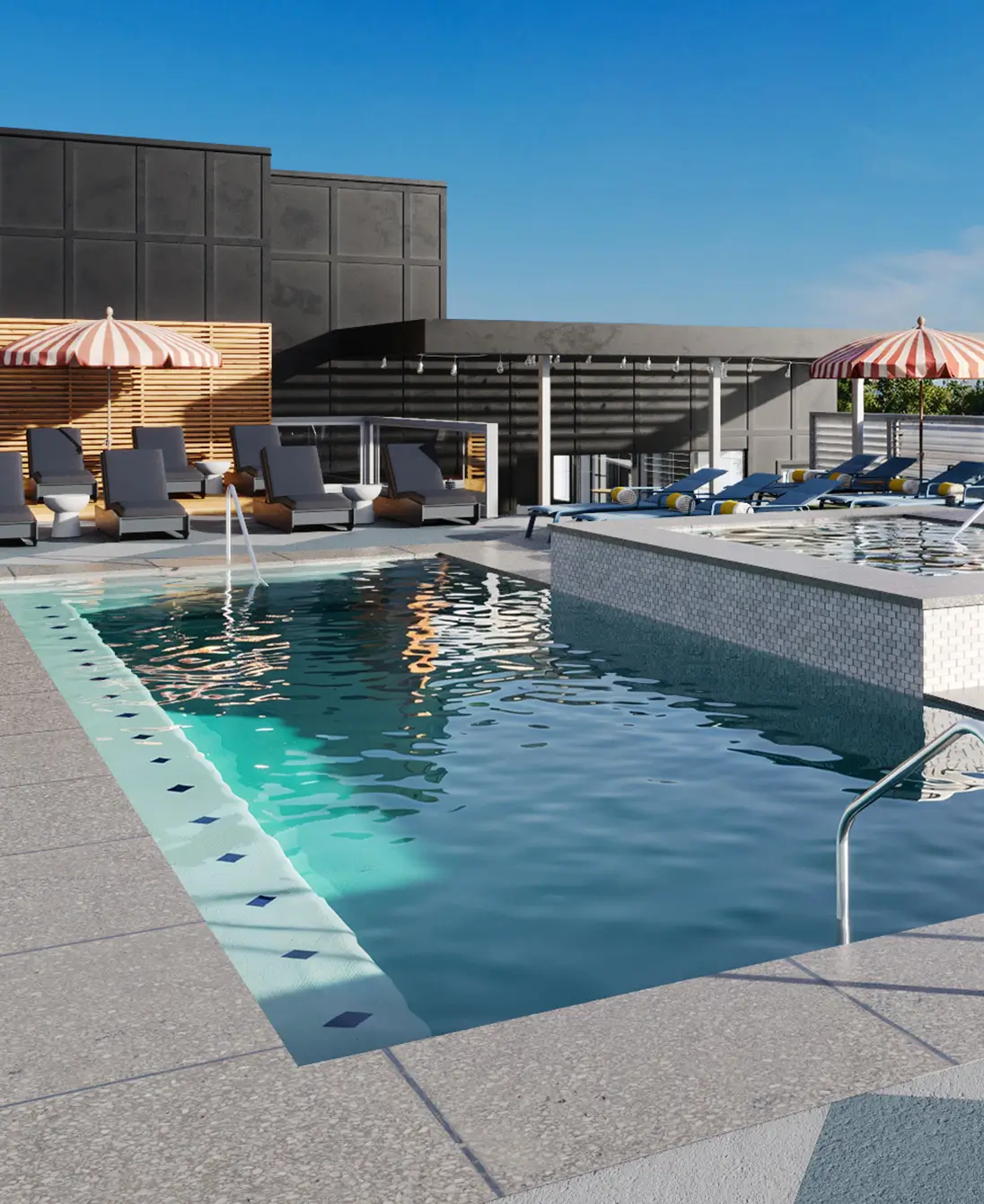 Rooftop pool with lounge seating