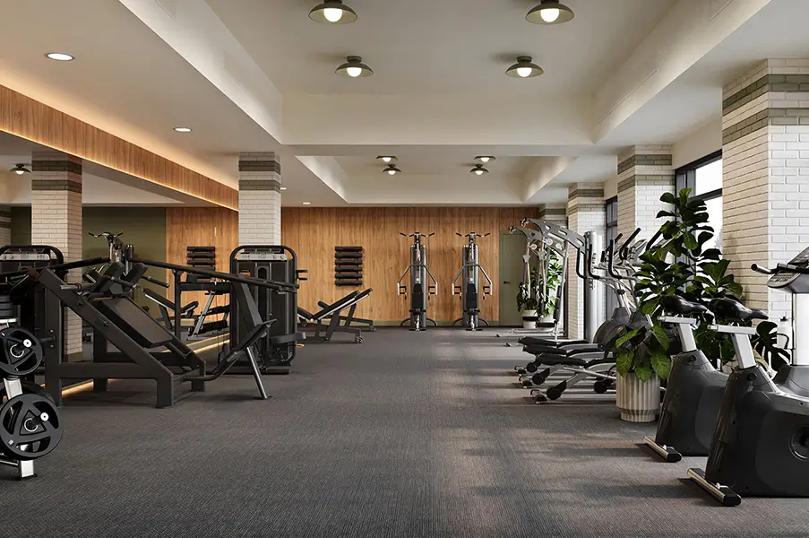 Fitness center with exercise equipment