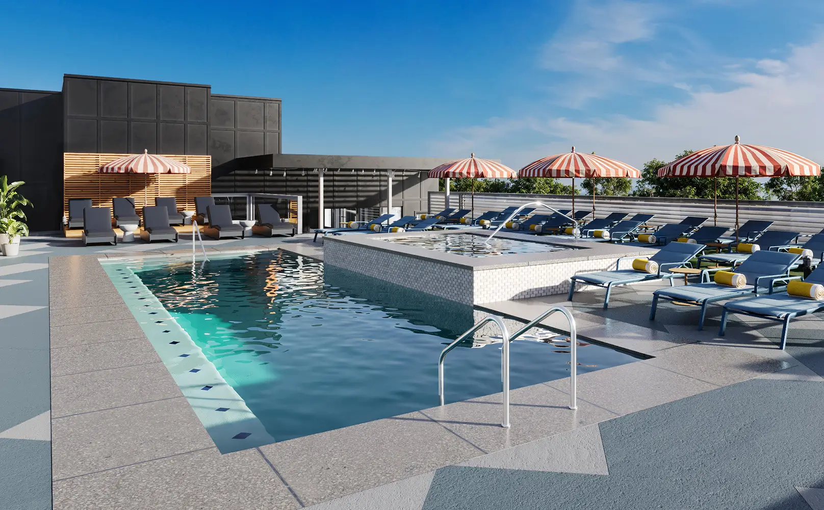 Rooftop pool with lounge seating