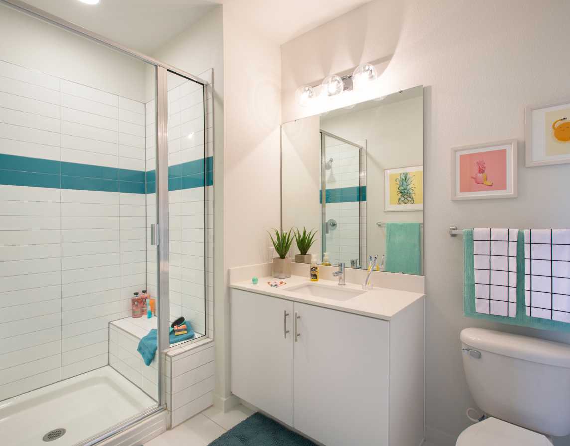 Apartment bathroom with a walk-in shower