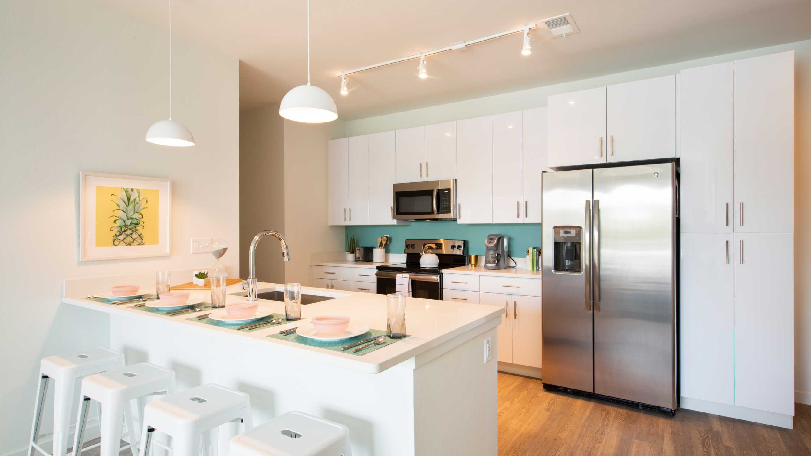 Kitchen with stainless steel appliances