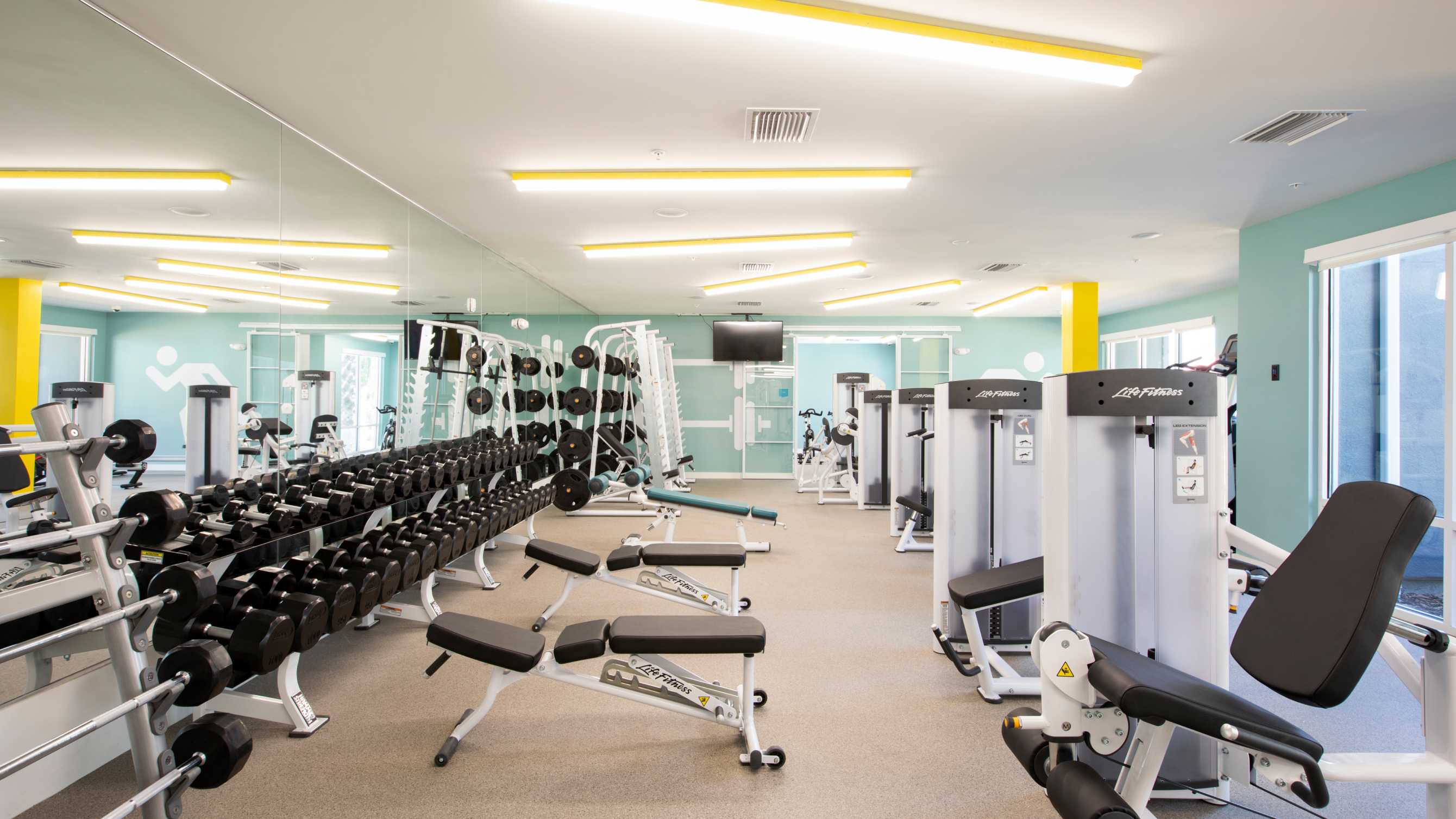 Fitness center with exercise equipment