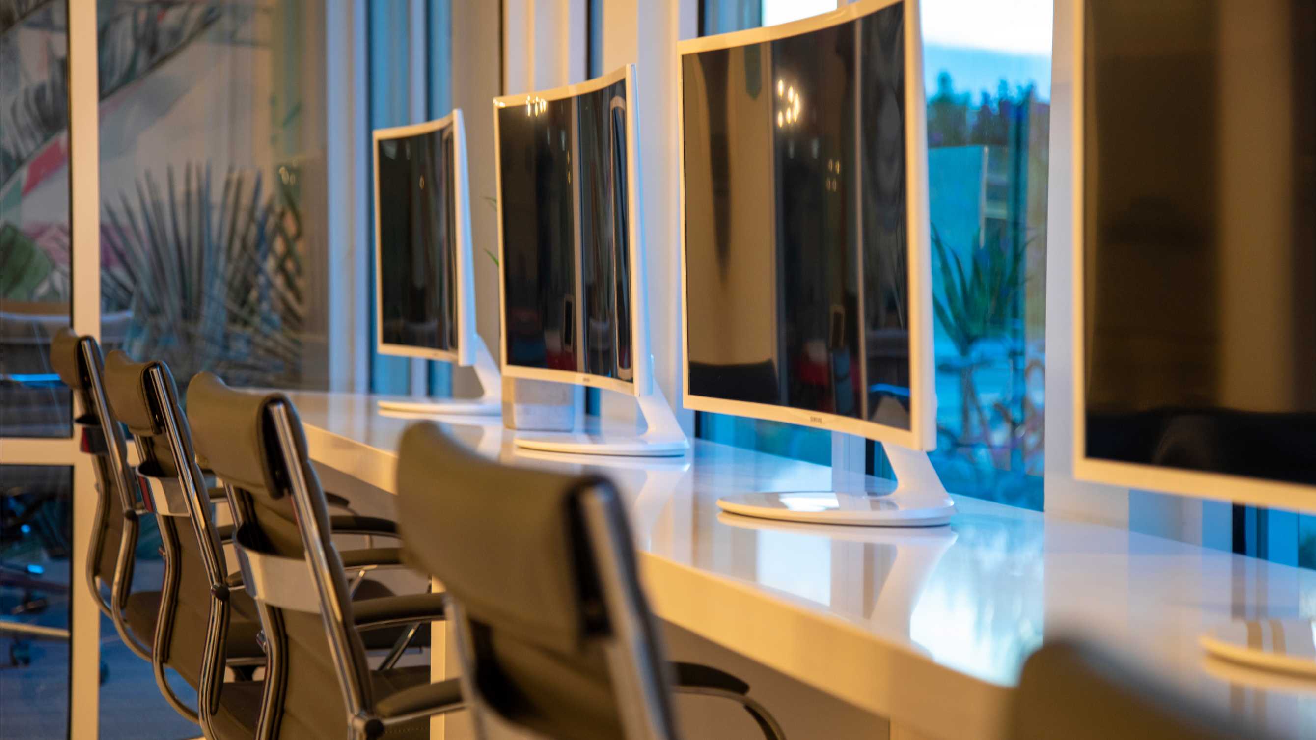 Row of computers in a study area