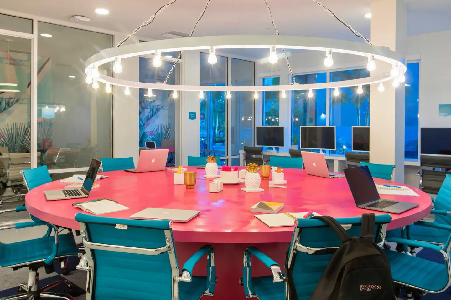 coworking study table with chairs