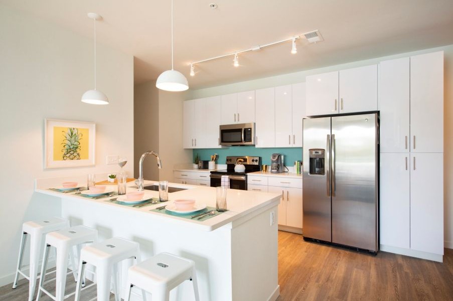 A furnished apartment kitchen