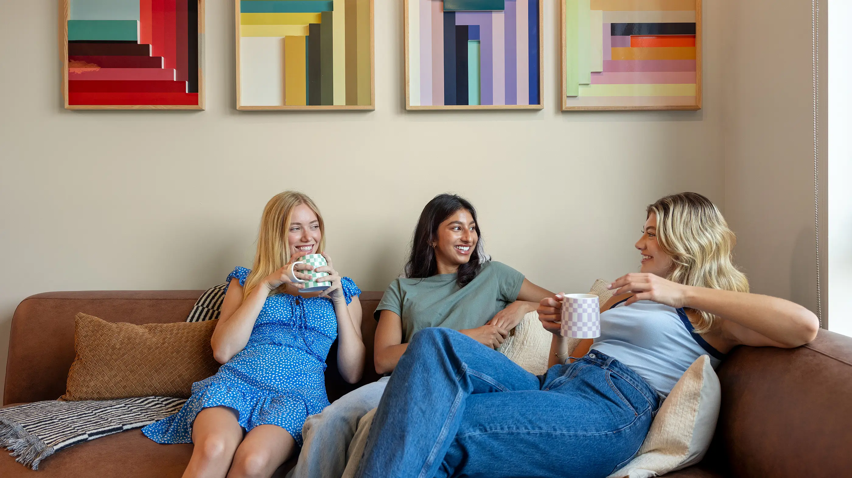 Friends talking on the couch