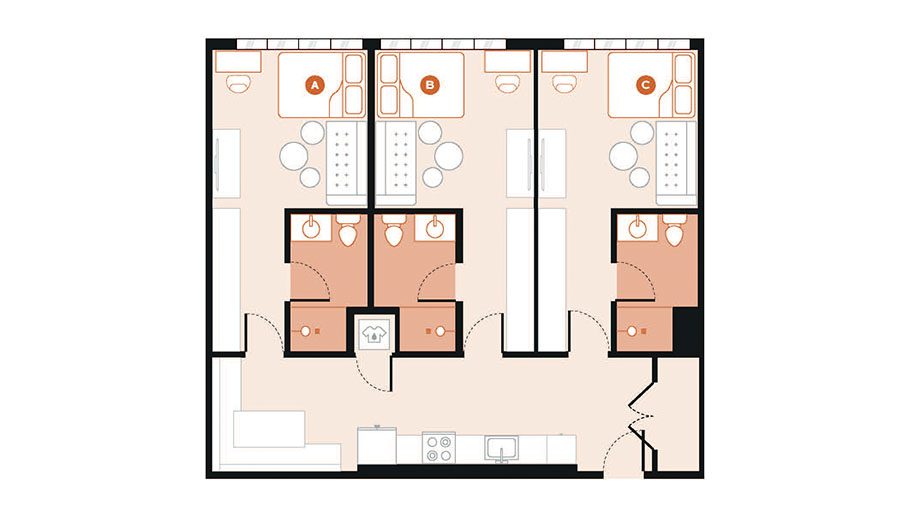 Rendering for 3X3 STUDIO floor plan