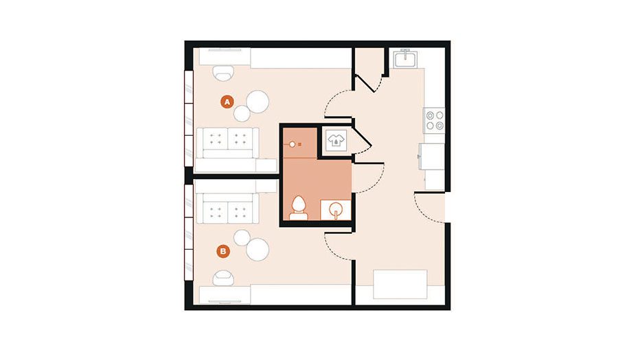 Rendering for 2x1 Murphy floor plan