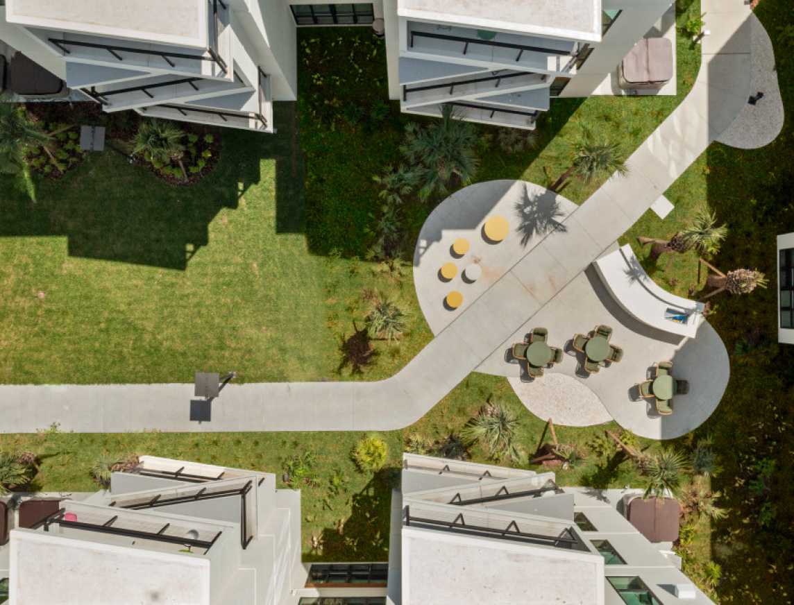 Aerial view of the Hub Tampa lawn