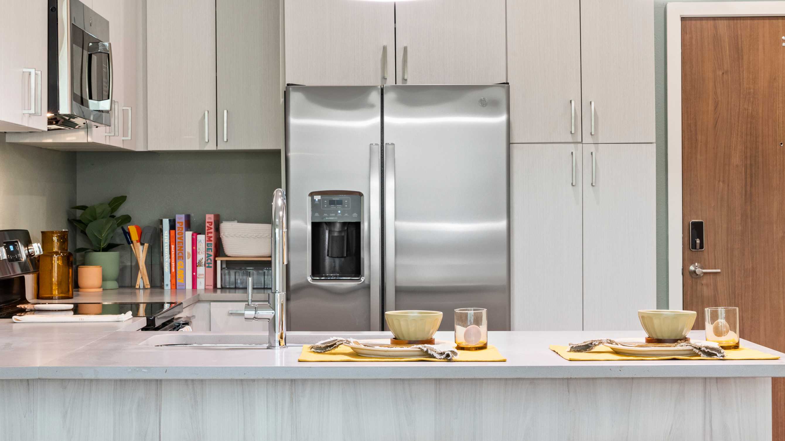 A kitchen with modern appliances