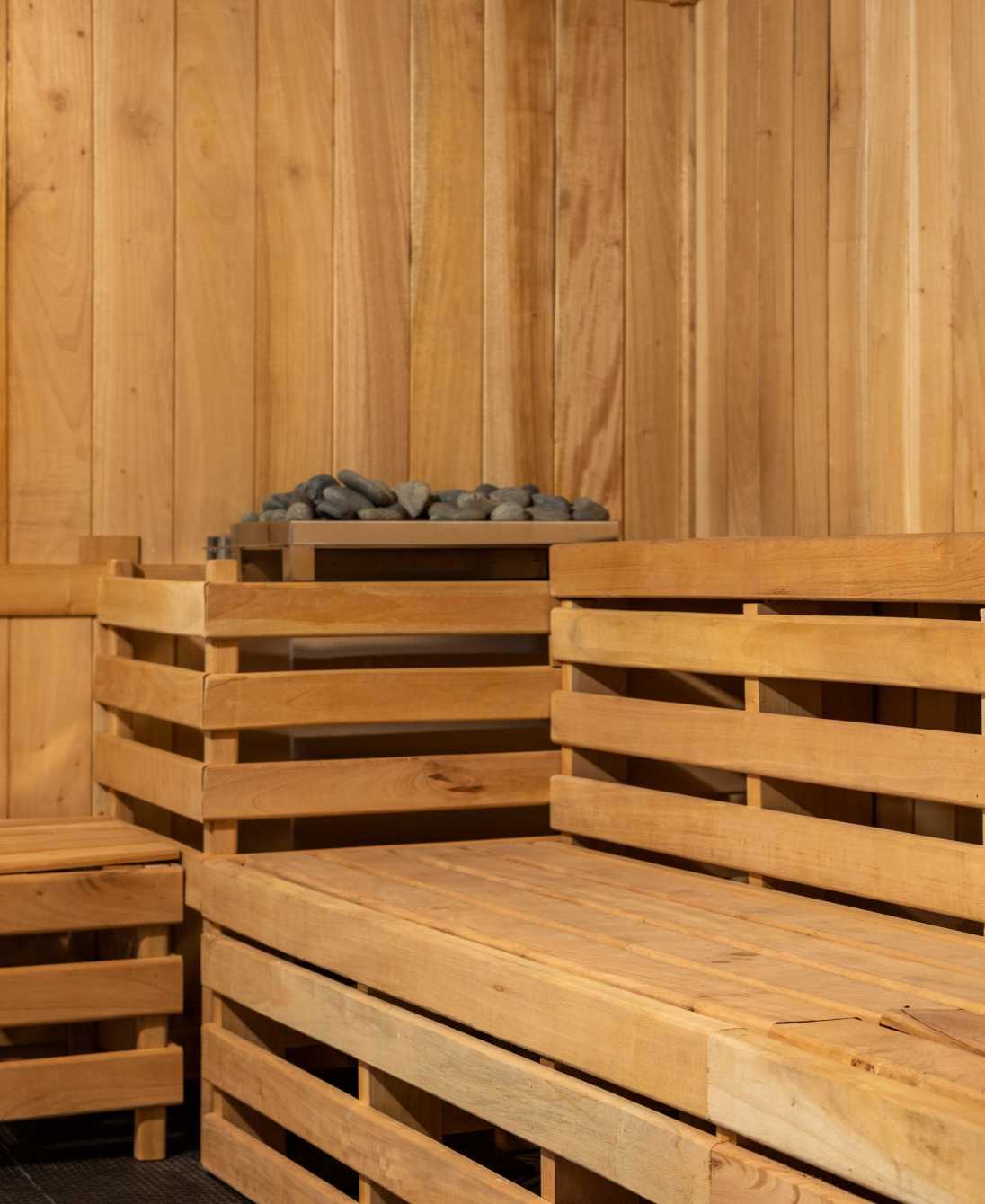 A wooden sauna room