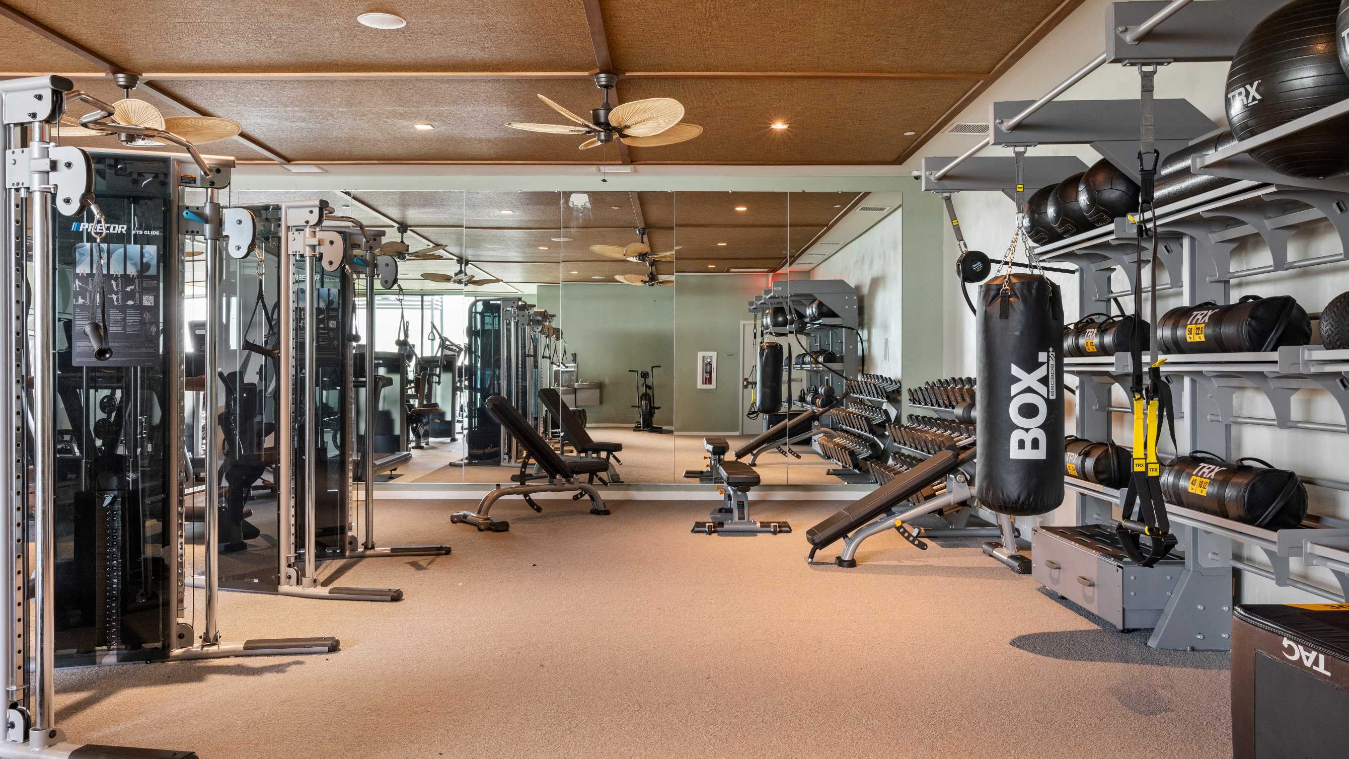 A fitness center with exercise equipment