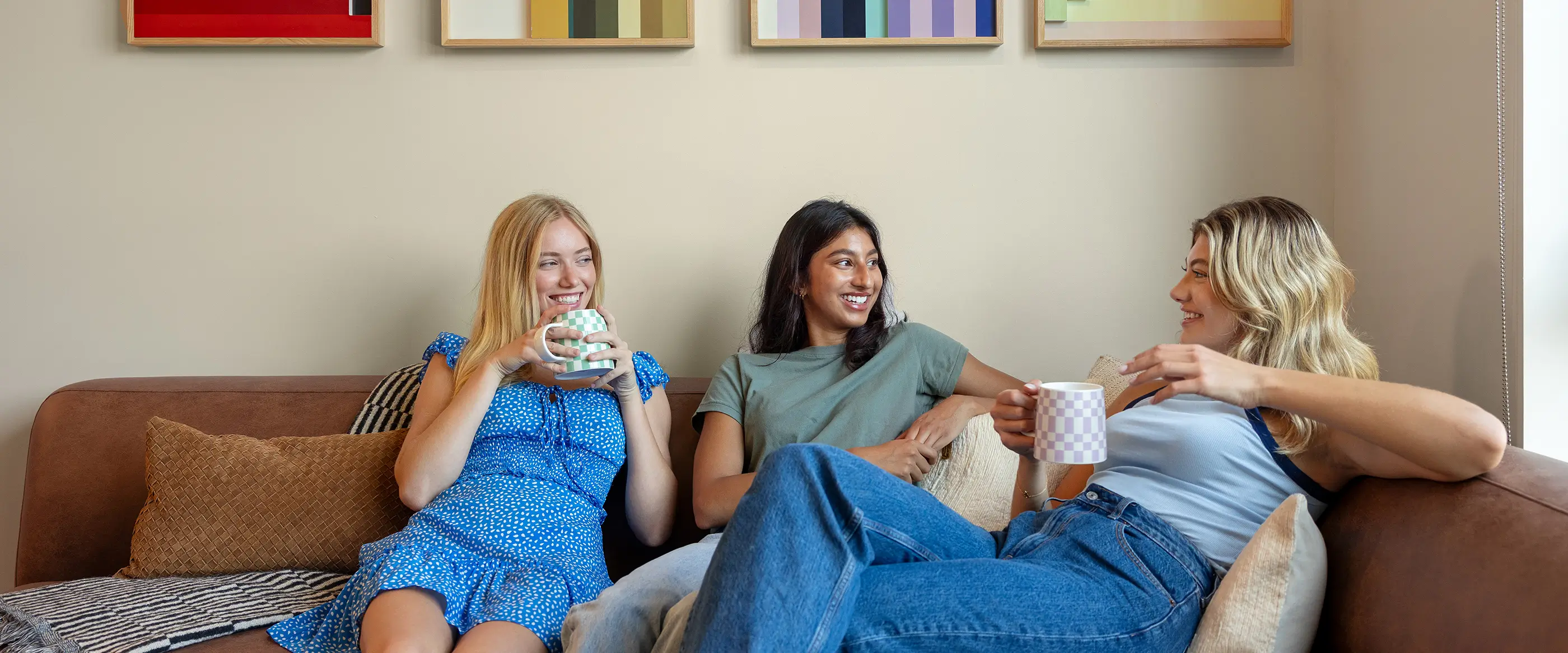 young women relaxing on the couch