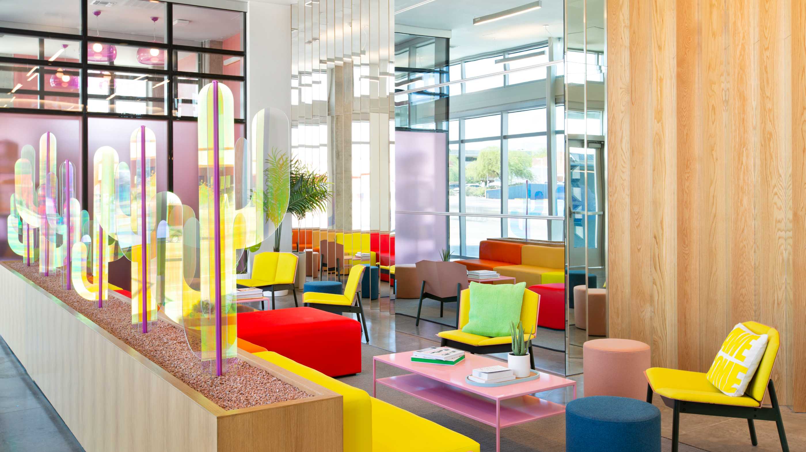 A colorful community lobby