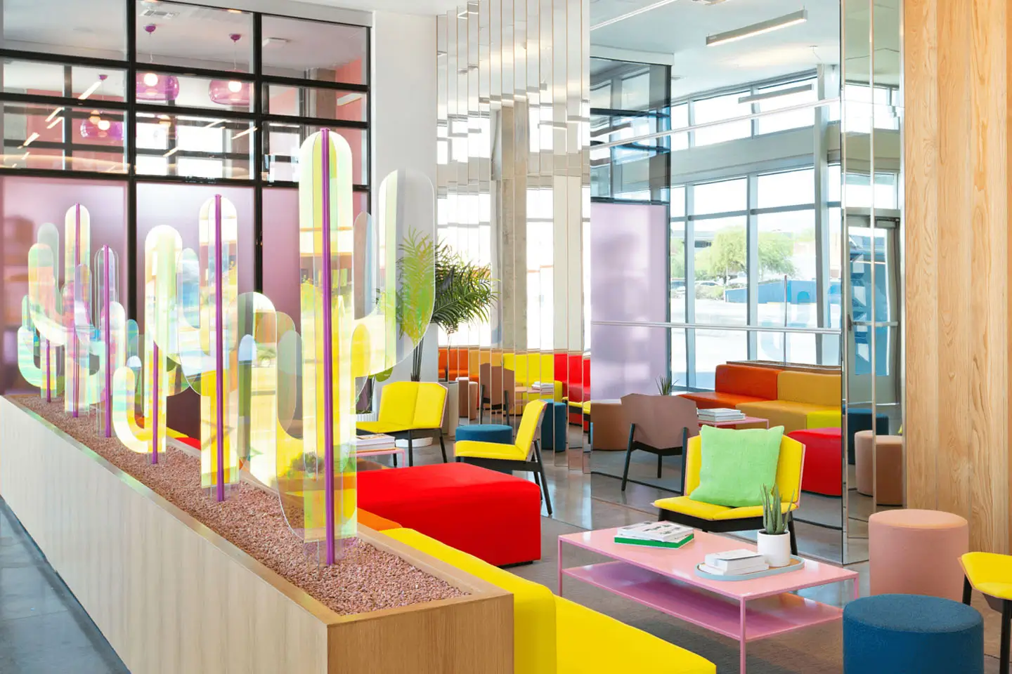 colorful resident lounge with seating