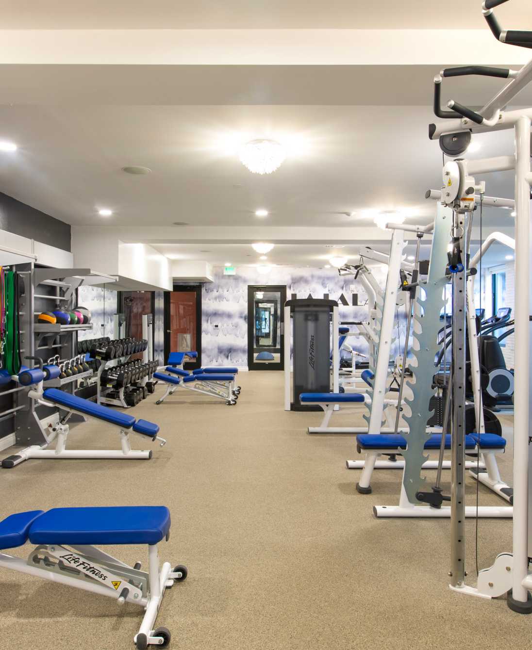 A fitness center with exercise equipment