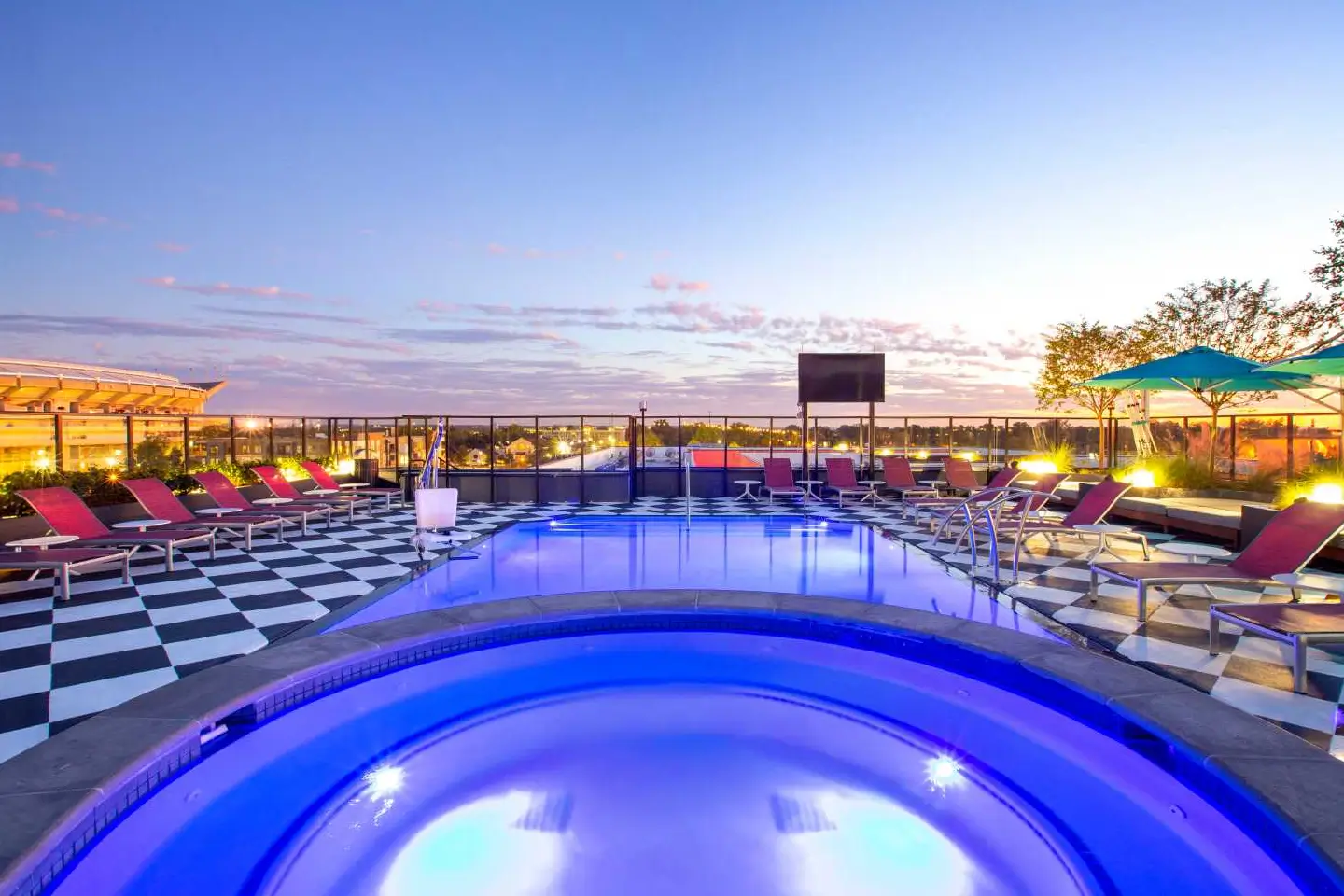 Views from the Hub Tuscaloosa rooftop overlooking UA campus