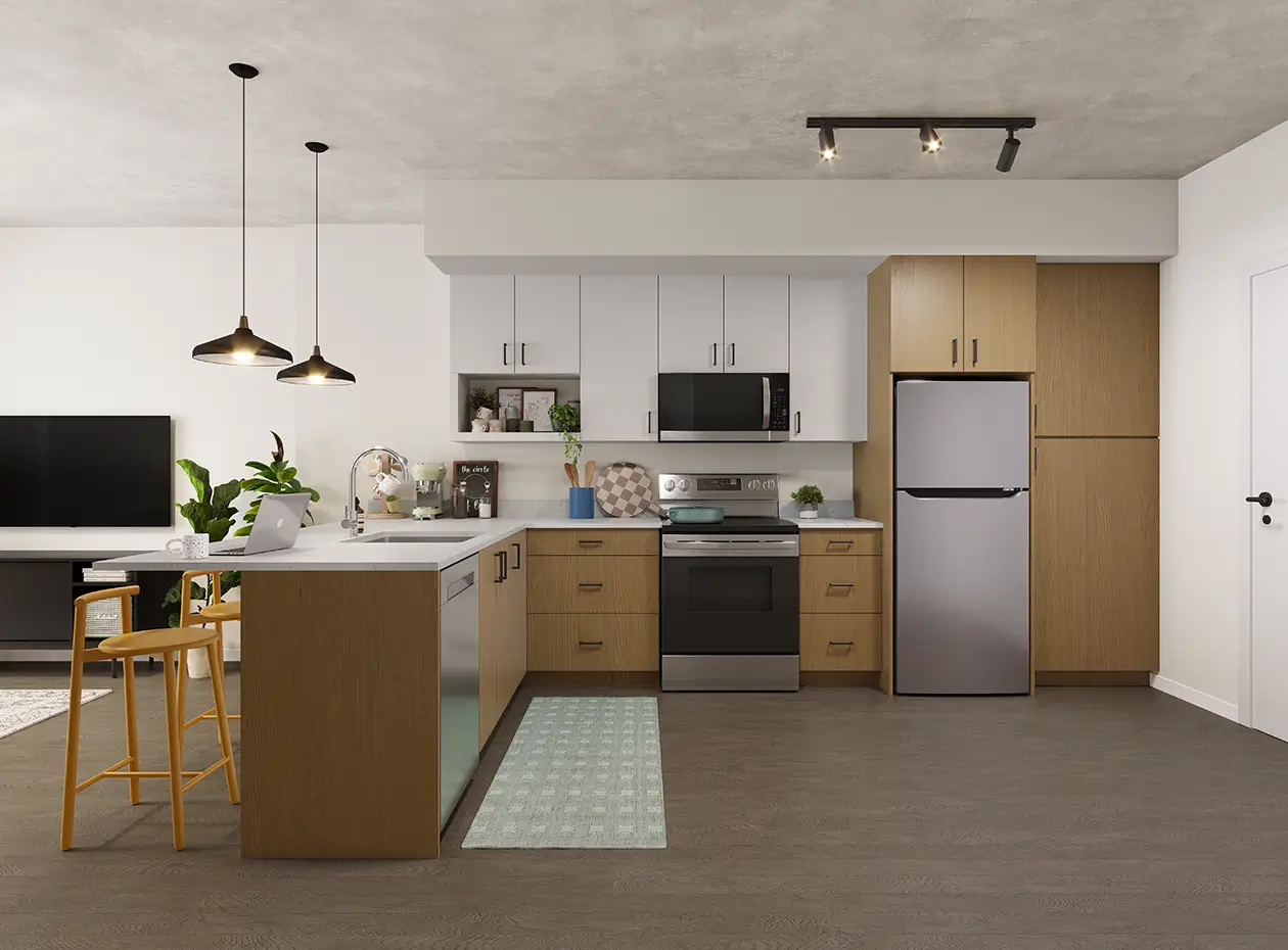 Fully equipped kitchen integrated with the living room