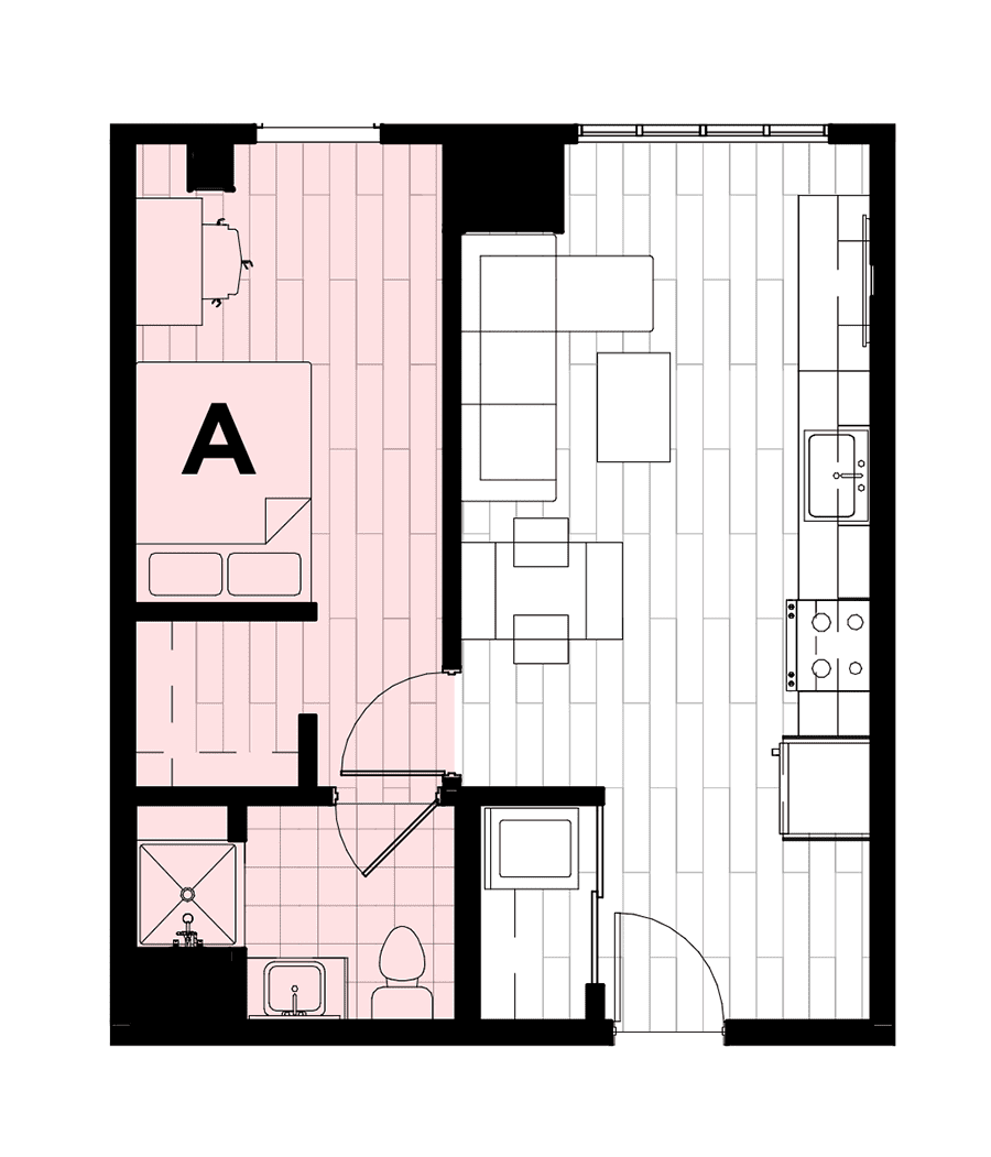 Rendering for 1x1 floor plan