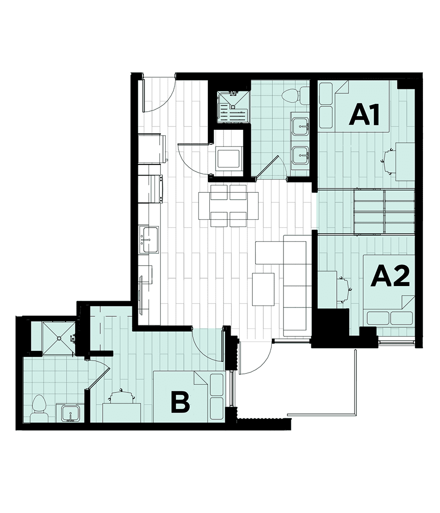 Rendering for 2x2 - C floor plan