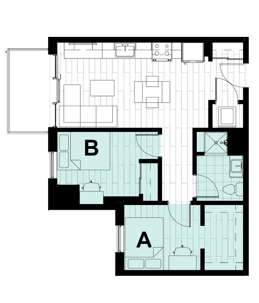 Rendering for 2x1 - B floor plan