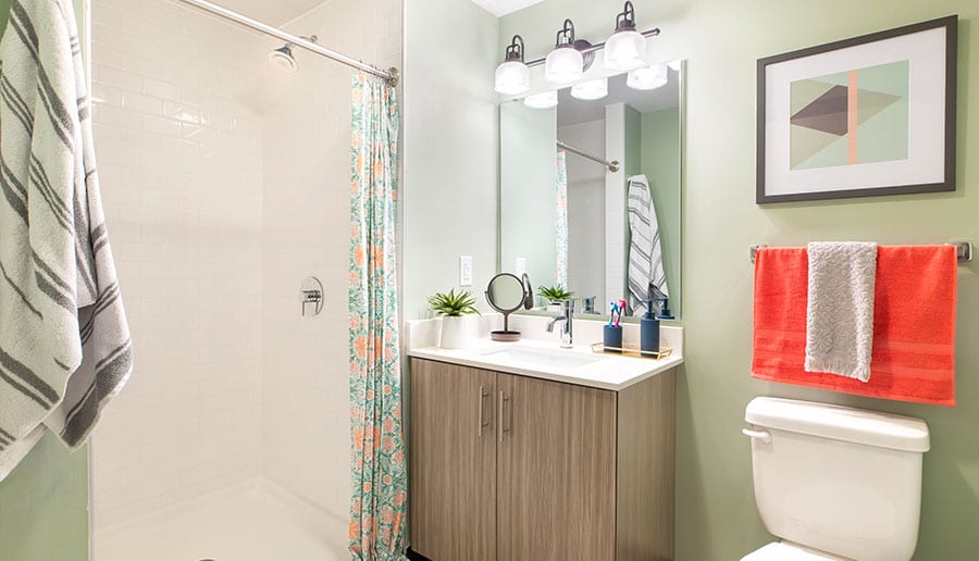 Walk-In Showers with Built-In Seating* and Ceramic Tile