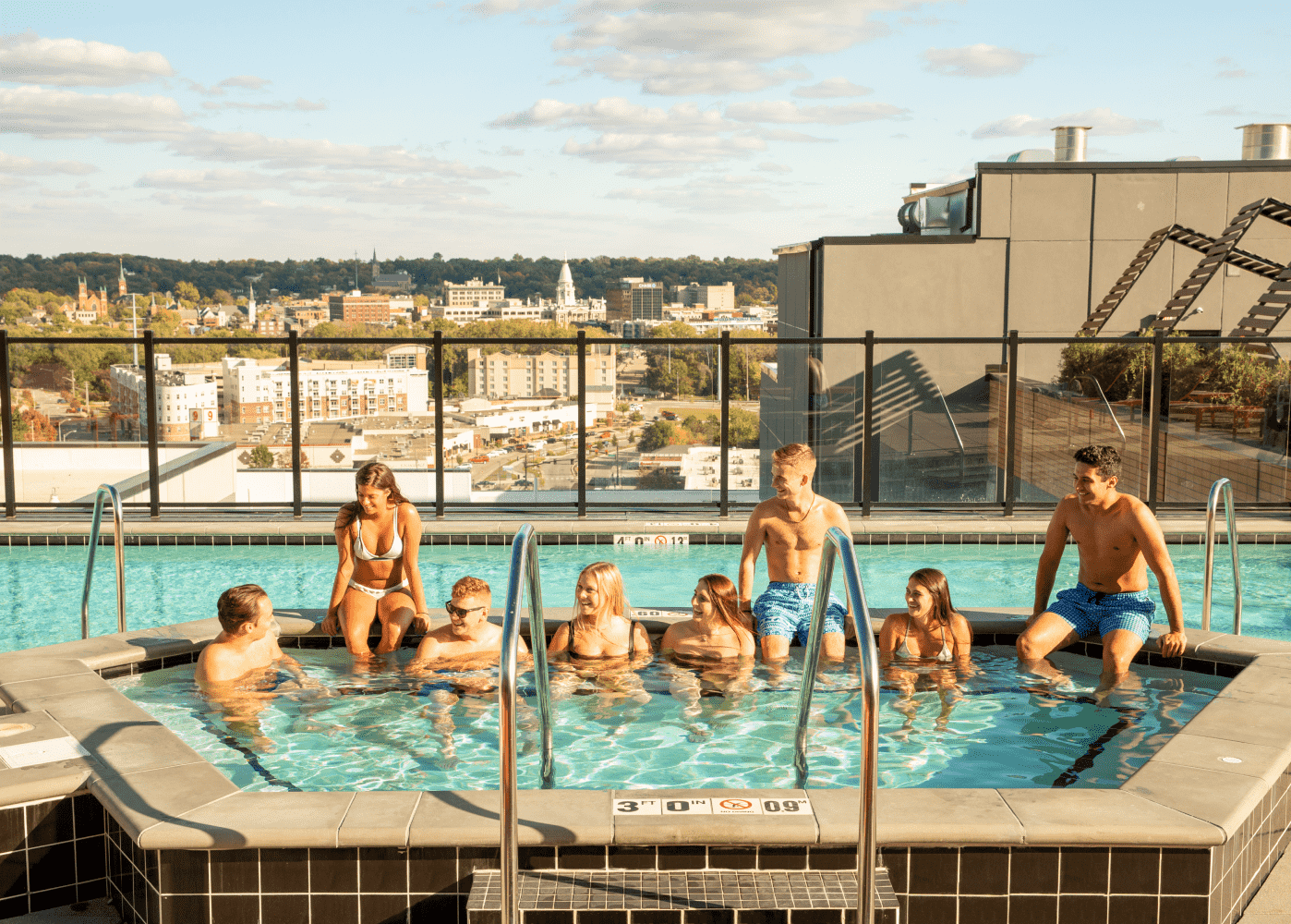 Swimming pool filled with smiling people