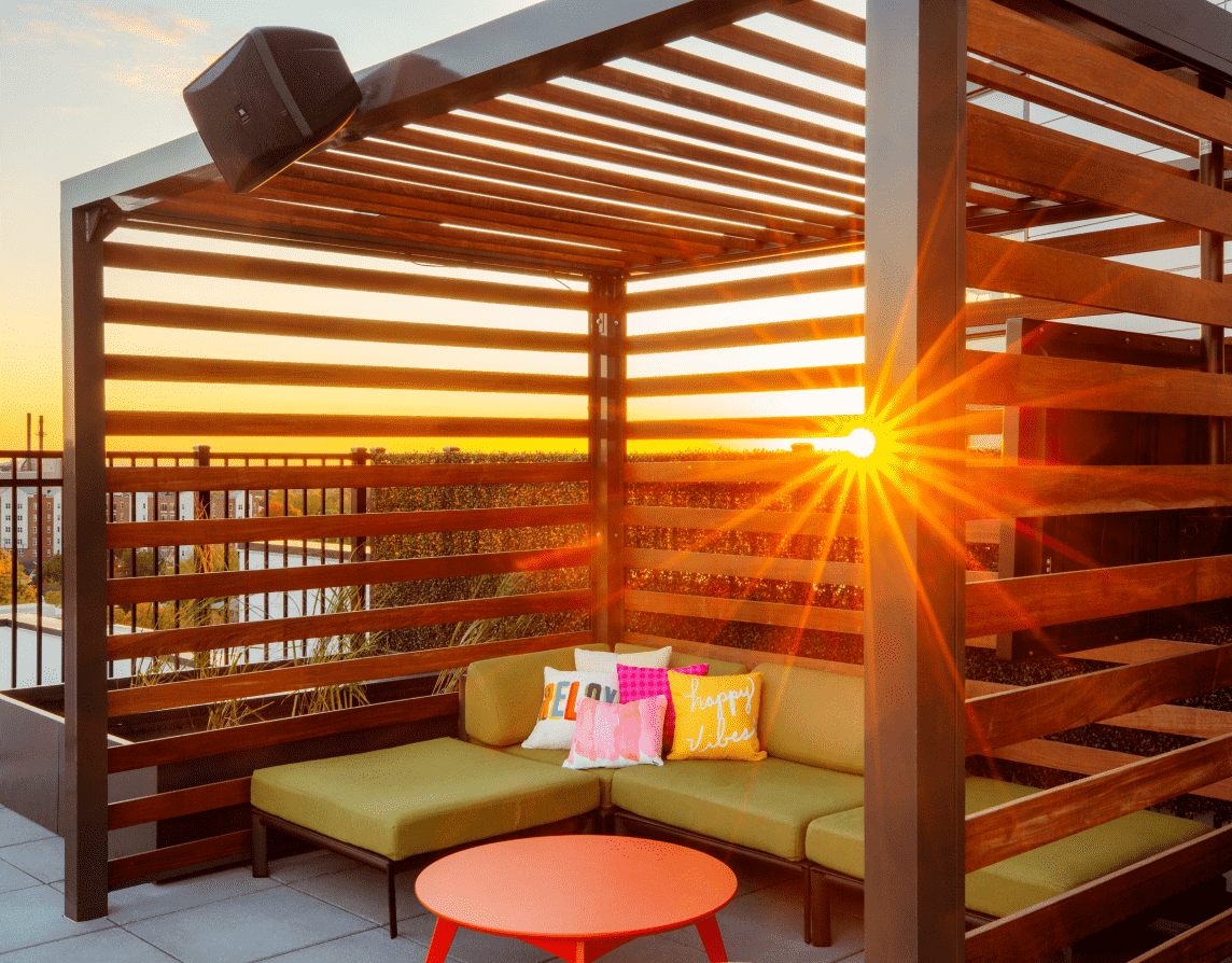 Sunlight shining through wooden slats