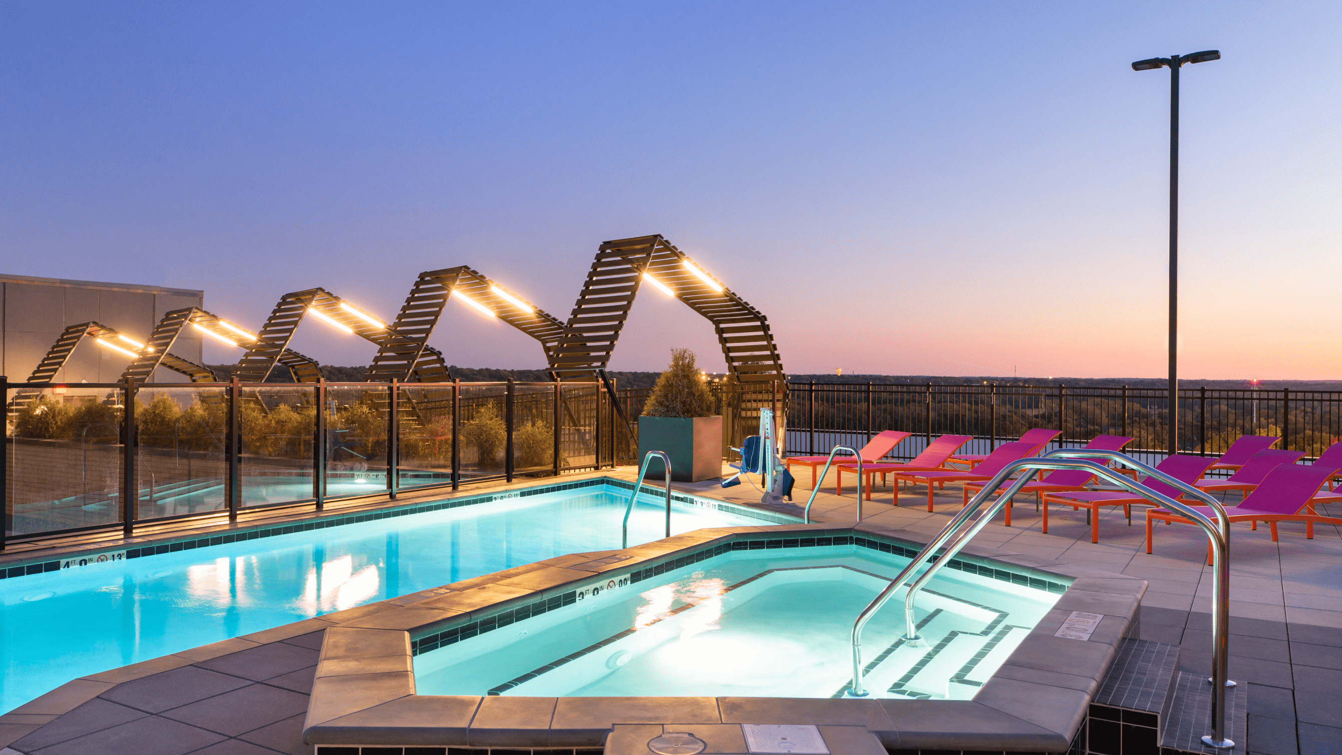 Swimming pool at sunset