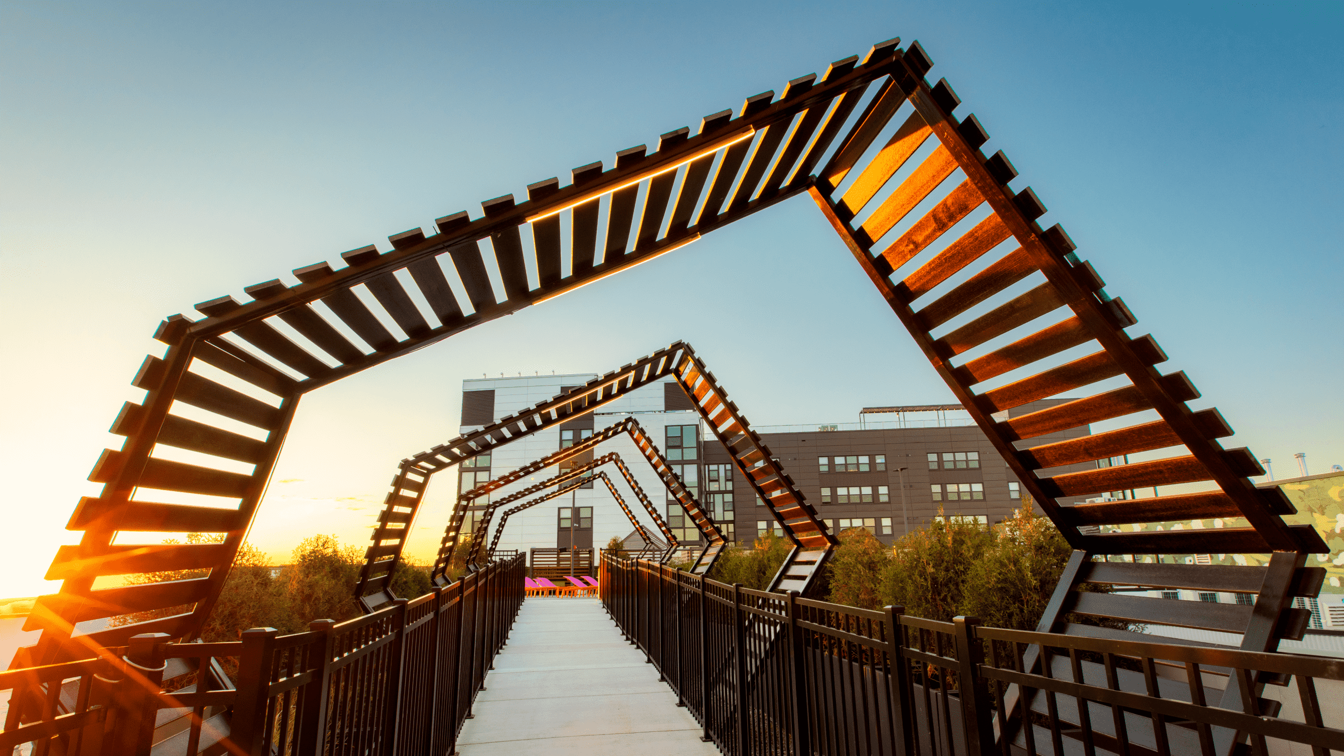 Wooden awnings over a walkway