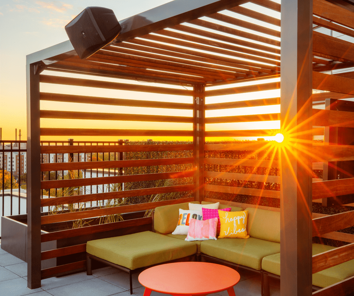 Sunlight shining through wooden slats