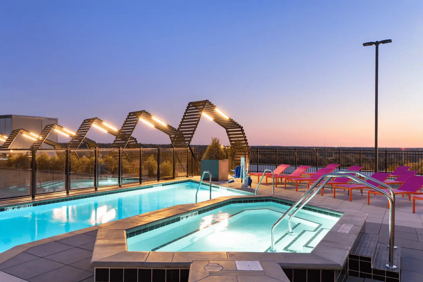 outdoor swimming pool at night