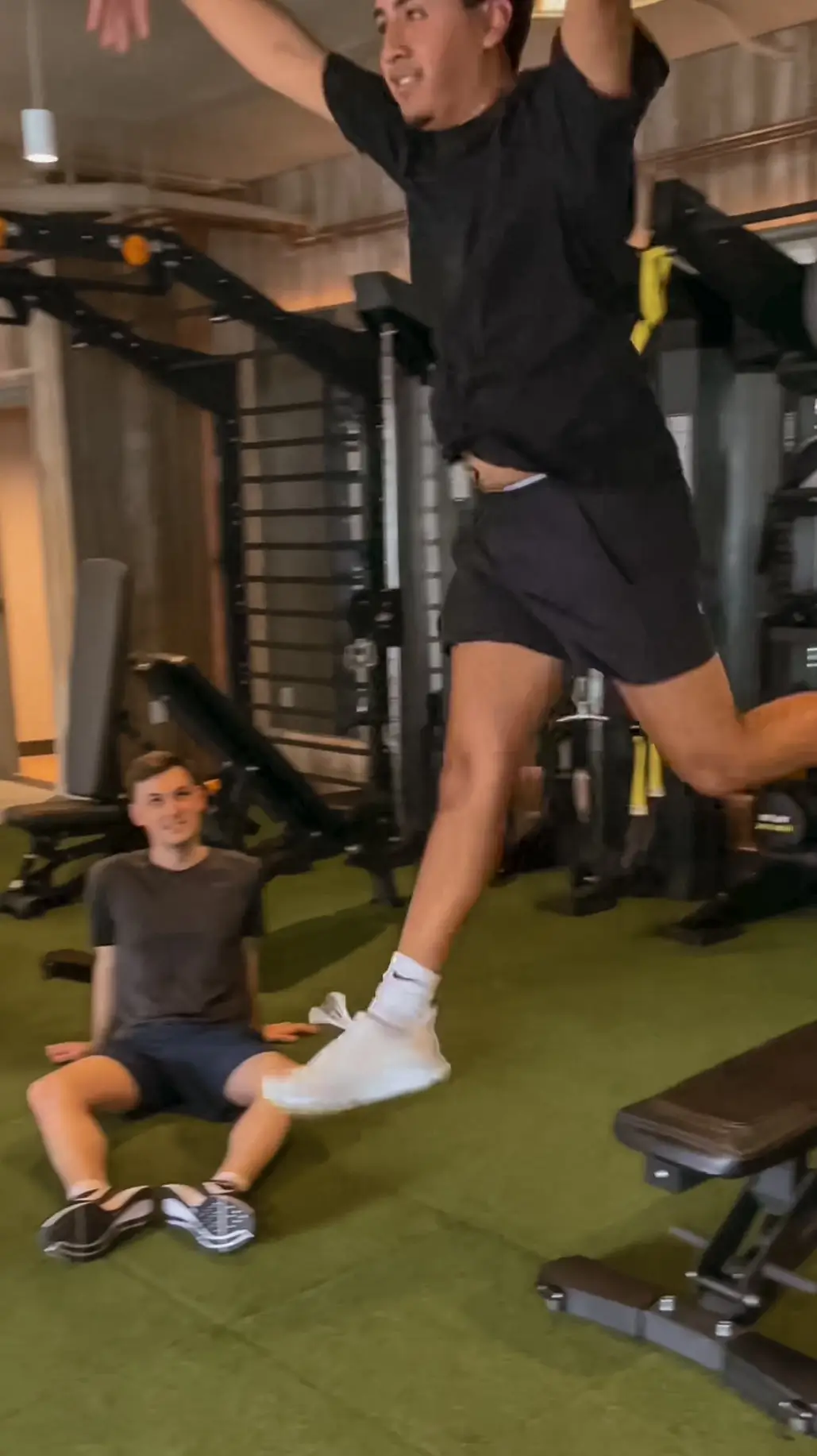 A person jumping in a fitness center